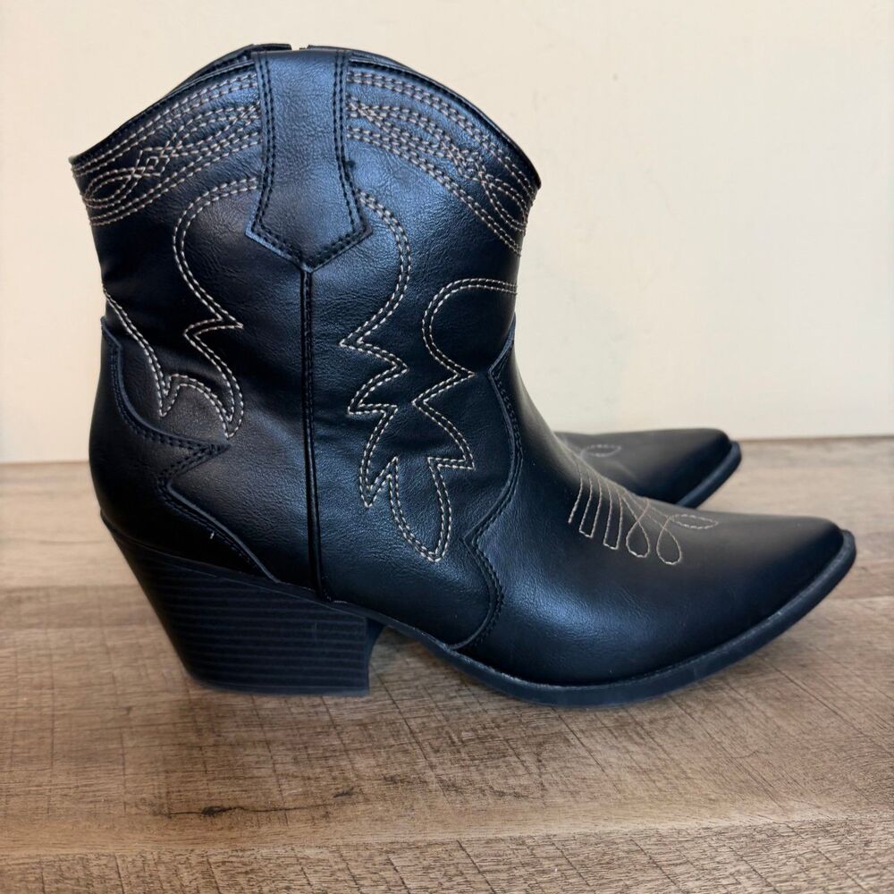 Indigo western black ankle boots booties cowgirl size 10 - Picture 3 of 8